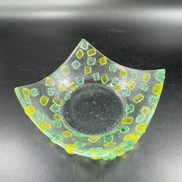 Square Fused Art Glass Dish Plate Whimsical Decor Textured Dish Hand Crafted Vtg - Picture 11 of 15